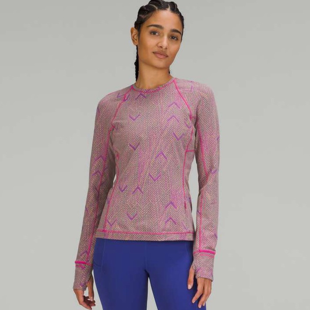 Lululemon It’s Rulu Running Long Sleeved Crew Neck Top Sonic Pink Jacquard